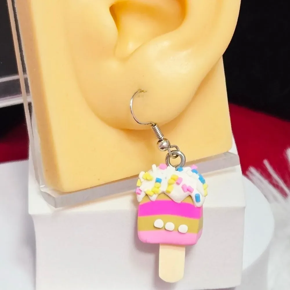Chocolate Strawberry Ice Cream Popsicle Earrings – Sprinkle Dangles Statement